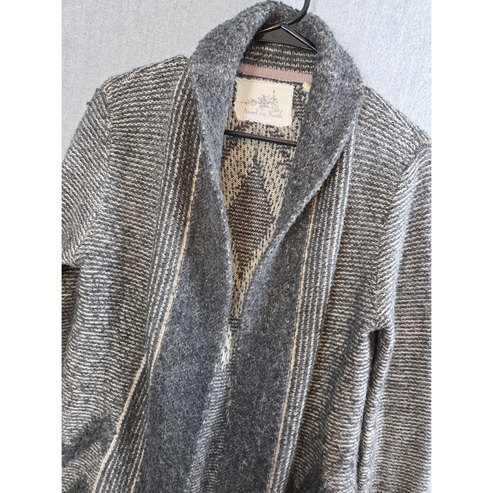 Angel of the North M Wool Sweater Gray Black Aztec Textured Open Cardigan Boho